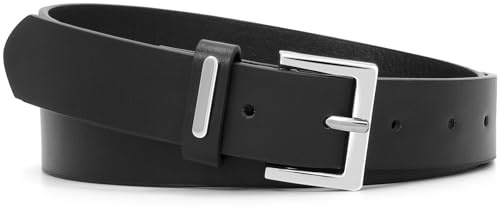 WHIPPY Women Leather Belt for Jeans Dresses Trousers Fashion Casual Belt with Silver Square Buckle,Black 43