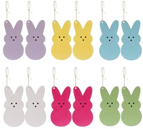 VONJUMA 12 Pcs Decorazioni Pasquali Coniglietto Etichette Per Il Nome Del Cestino Pasquale Fai Da Te In Legno Vuote Per Fattoria Regali Di Pasqua Primavera Feste Bomboniere Forniture Decorative