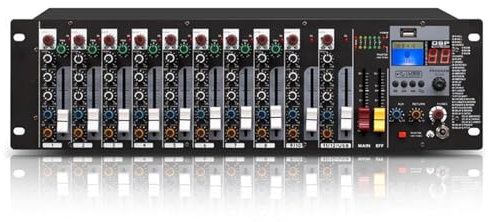 GHRERTX Rackmount Audio Mixer,Stereo Line Rack Mixer 8 Channel, Microphone Preamplifiers, 3 Band Eq per Channel, Support Usb/mp3 Playback, Xlr Inputs, for Recording Studios, Concerts, Meetings