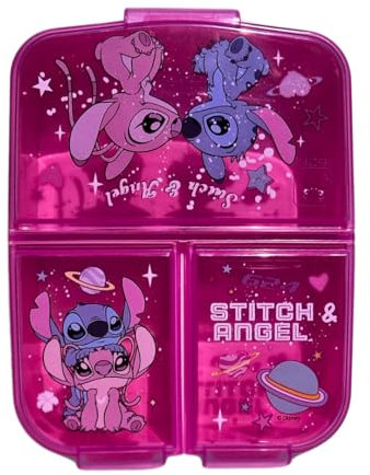 Stor, Lunch Box Stitch et Angel avec 3 Compartiments, Boîte à Lunch pour l'École, les Collations, Déjeuners et Goûters – Réutilisable, Légère et Facile à Nettoyer (Style Kawaii) – 17 x 14 x 5 cm