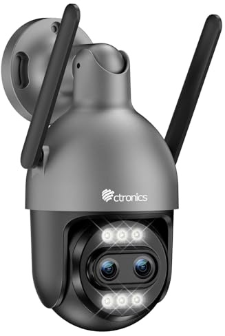 Ctronics 10X Zoom Hybride 4K Caméra Surveillance Extérieure, Double Objectif, Métal IP Camera 2.4/5GHz WiFi, Suivi Auto/Détection Hum/Véh/ANI, 256GB TF/Cloud, Vision Nocturne Color, IP66 (Grey)