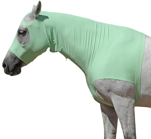 Leberna Horse Stretch Hood Without Ears Snug Fitting Hood with Zip Closure Covers Face, Shoulders, Mane, Chest and Withers Perfect for Show/Event Preparation (Light Green‌, M)