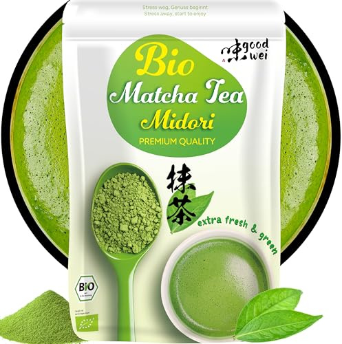 Matcha Pulver Ekologisk “Midori” – Premium Grönt Te Pulver | För Matcha Latte, Smoothies & Bakning | Rik på Antioxidanter & Vitamine (200g)