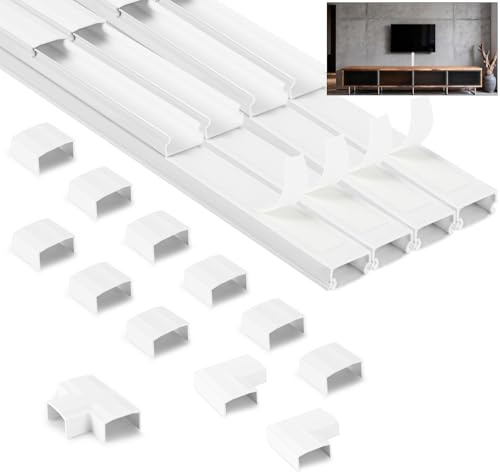 NUTKIT Kabelkanal vit, 2,4 m kabelkanal självhäftande vit, PVC kabelkanaler mini kabelfack, kabelgömning, kabelskydd kabellist för vägg, TV, strömkabel (8 stycken L 300 mm, B15 mm, H10 mm)
