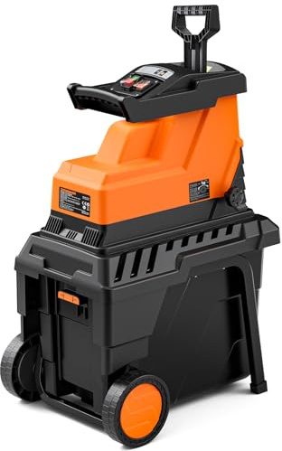 Biotrituratore Elettrico Silenzioso 2800 W, Triturare Rami Contenitore 55L, Cippatore Tritatutto da Giardino, Dimensione Regolabile, Giardino e Biotrituratore con Ruota di Trasporto