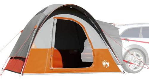 Biltält för 4 personer grått och orange vattentätt campingtält av polyester 300 x 300 x 230 cm med e-anslutning och bärväska perfekt för camping och festivaler