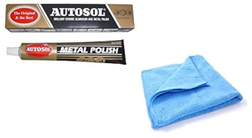 1 x 75-ml-Tube Solvol Autosol Metall-Politur und Mikrofaser-Reinigungstuch, für Chrom und Aluminium