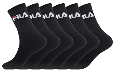 Fila Sportstrumpor för män i bomull, strumpor för män, bekväma, mjuk touch (6 st), svart, 39/42 EU