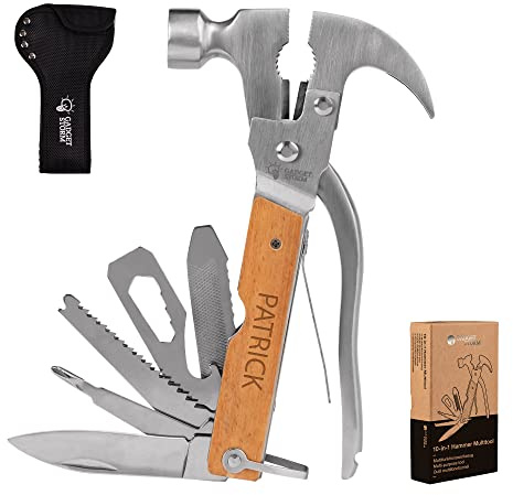 Gadget Storm Martello Multiuso Tascabile in Acciaio Inox, Incisione Personalizzata con Nome, Attrezzo Multifunzione 10 Pezzi