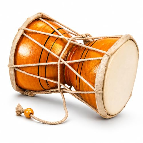 Fatto a mano in legno e cuoio classico indiano folk Dumroo Damroo Damaru set di tamburi a mano percussioni decorative da collezione pezzo da esposizione strumenti musicali del mondo