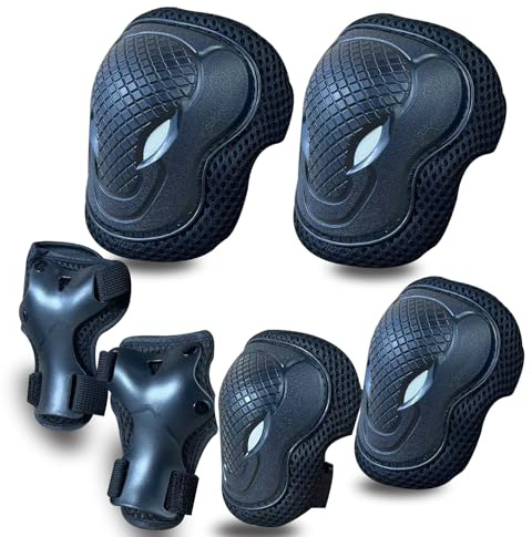 GEQID Kids Knee Pads and Elbow Pads Wrist Pad for Roller Skating Skate Protective Gear Rollerblade Bicycle Boys Youth 5-12 Years Old (Black)