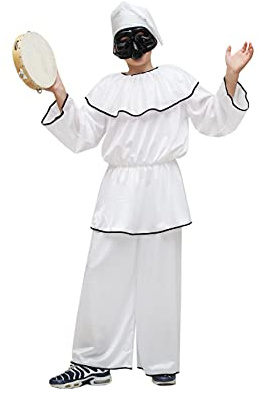 Pegasus Costume Pulcinella bambino/a (con Tamburello) Vestito Carnevale maschere tradizionali (L 8/9 ANNI, BAMBINO)