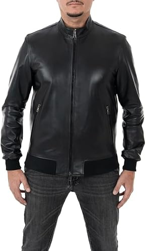 Pelletterie Borghese | Giacca Pelle Uomo Nera | Giubbotto Pelle | Bomber Pelle | Vera Pelle | Giacca Moto | Made in Italy | A236B (Nero, 46)