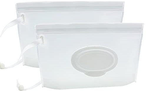 通用 Tragbarer Spender für Feuchttücher, Wiederverwendbare Baby-Windelentsorgungsbeutel, nachfüllbarer persönlicher Reise-Clutch-Spender, hält Feuchttücher feucht (transparenter Stil, 2 Stück)