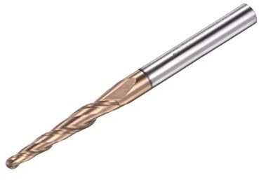 sourcing map Tapered Ball Nose End Mill, TiSiN Coated Solid Carbide 2 Flute Spiral Milling Cutter, 1mm Radius, 2mm Diameter, 4mm Shank, 50mm Length, 5.6 Degree Angle