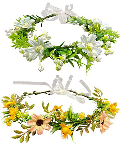 TSHAOUN 2 Pièces Wedding Floral Guirlande Couronne, Bandeau à Cheveux pour Femme, Fleurs et filles, Demoiselle d'honneur Floral Coiffure, Bandeau Garland Pour Fête, Festival, Voyage, Mariage