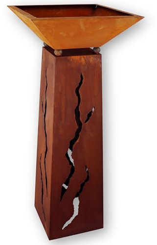 Rostikal Colonne de fleurs décorative vintage avec bac à plantes, 104 cm, décoration de jardin en métal rouillé