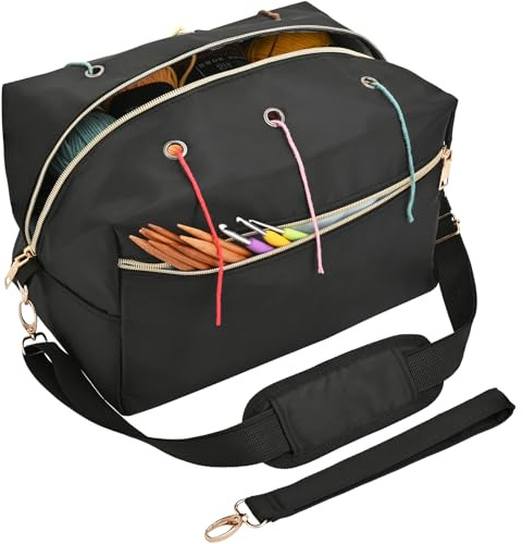 yookee home Crochet Bag Organizer - Knitting Bag - Yarn Storage Organizer - Yarn Bag for Crocheting - Yarn Holder for Crochet Accessories, Crocheting & Knitting Gifts Black