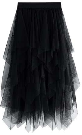 Unregelmäßiger Tüll-Tutu-Rock für Damen, lässig, glänzend, Stern-Pailletten, elastisches Netzgewebe, Prinzessinnenrock für Streetwear, A-A-A-schwarz, Einheitsgröße