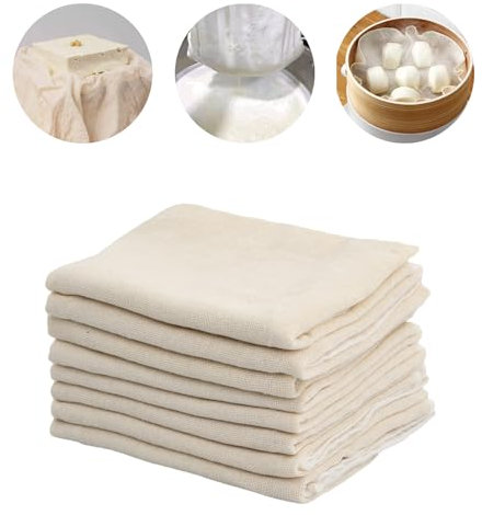 8Pcs Tissu Mousseline Cuisiner, Filtre Étamine Tissu en Coton à Confiture Non Blanchi Tissu Réutilisable, Filtre à Toile Fromage Alimentaire Ultra Fine pour Égoutter, Cuisiner, Beurre, 50x50cm