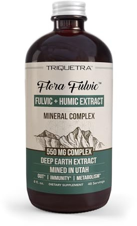 Flora Fulvic | Fulvic Acid + Humic Acid Complex – 550 mg | Mined in Utah, Prehistoric Deep Earth Extract | Immunity, Gut, Digestion – Natural Trace Mineral Complex, Fulvic Acid Supplement – 8 fl oz.