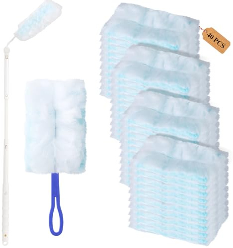 AIVORO 42 Stück Swiffer Staubmagnet Nachfüllpack Set,Swiffer Staubwischer mit 2 Handgriff, Staubwedel für Swiffe Duster Tücher, Reinigungsstaub Staubtuch Nachfüllung für Tierhaare