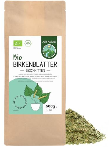 Alpi Nature Björklöv Skärda BIO 500g, Torkade och Skärda Björklöv för Teberedning, Lösbladigt Te