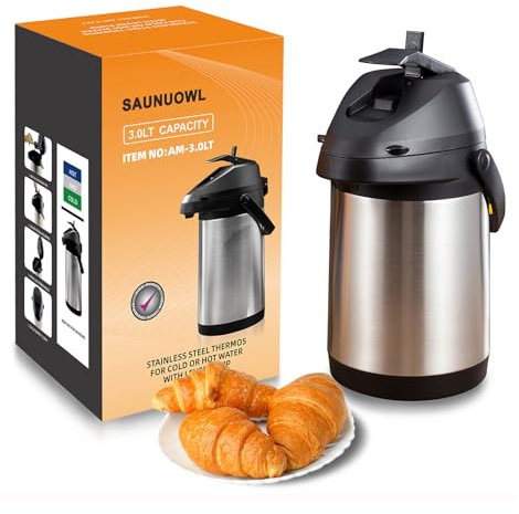 Cafetière isotherme à pompe 3L Bouteille Isotherme en Acier Inoxydable, Bouilloires isolées sous vide,Isolation thermique 24 heures,pour bouilloires, théières et cafetières pour garder chaudes