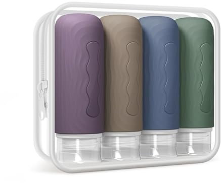 Yinke Travel Silicone Bottles for Toiletries, TSA Approved 3oz Travel Size Containers and BPA Free Leak Proof Silicone Squeezable, Refillable Travel Accessories for Shampoo Conditioner Lotion(4 Pack)