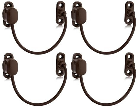 XFORT 4 Pack Viper Thumbturn Locking Cable Window Restrictor in Brown, Keyless Durable Window Safety Lock for Child Safety and Window Security