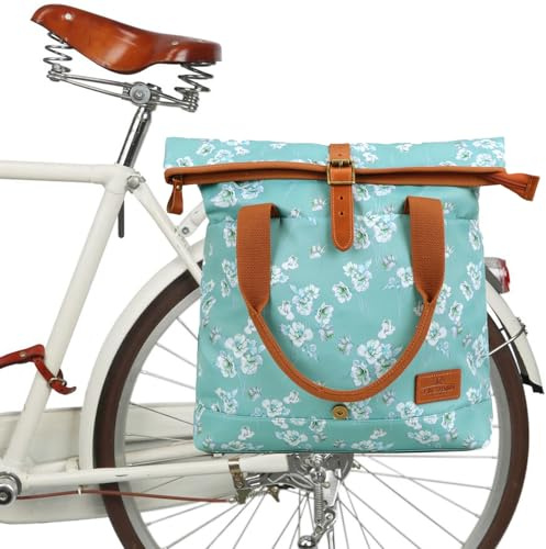 TOURBON Ladies Bicycle Pannier Shopper Waterproof Canvas Bike Bags for Rear Carrier Handbag for Cycling Travel