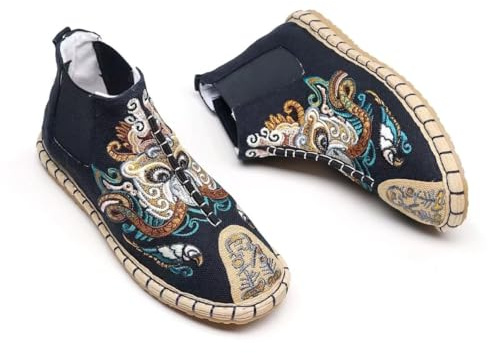 Uplateng Bottes Hanfu Hommes Chaussures Traditionnelles en Toile Chaussures Plates Brodées en Tissu Ethnique Bottes de Costume Hanfu Chinois (39,black1)