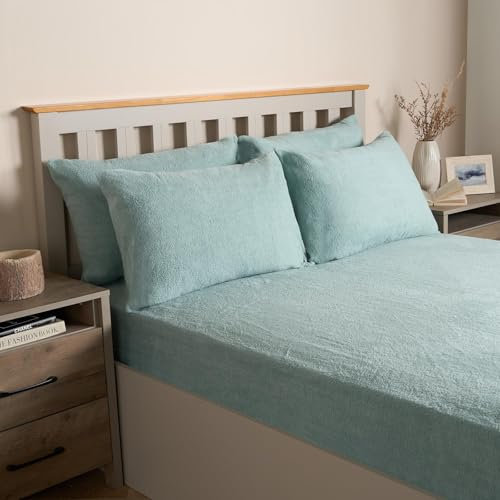 OHS Fleece Pillow Cases 4 Pack, Luxury Pillow Cover Fluffy Pillowcases Side Sleeper Warm Cosy Soft Teddy Fleece Hotel Quality Thermal Pillowcases, Duck Egg Blue