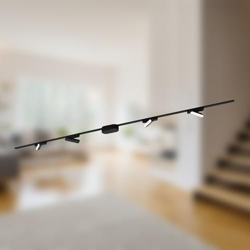 BRILONER - Set completo di binari Luxtrail, 4 luci LED a binario, orientabili, lampade, sistema di illuminazione a binario a soffitto, binario per faretti, lampada a soffitto, faretto, 2 m, nero