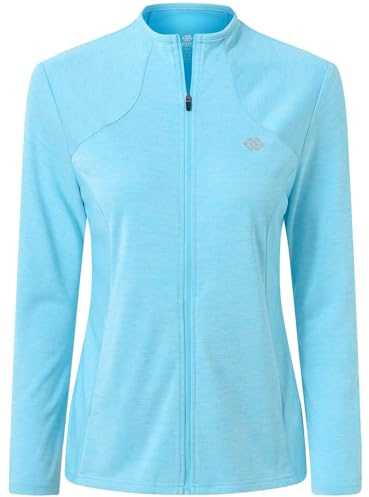 MoFiz Donna Giacca da Corsa Felpa Sportiva Leggera Manica Lunga Traspirante Top da Tuta Cerniera Integrale senza Cappuccio per Running Fitness Yoga Palestra con Tasche Blu Cielo 3XL