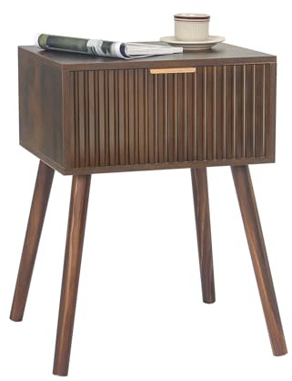 Mid Century Modern Nightstand, Small End Tables Living Room, Accent Bedside Table with Drawer for Bedroom and Small Space, Rustic Brown