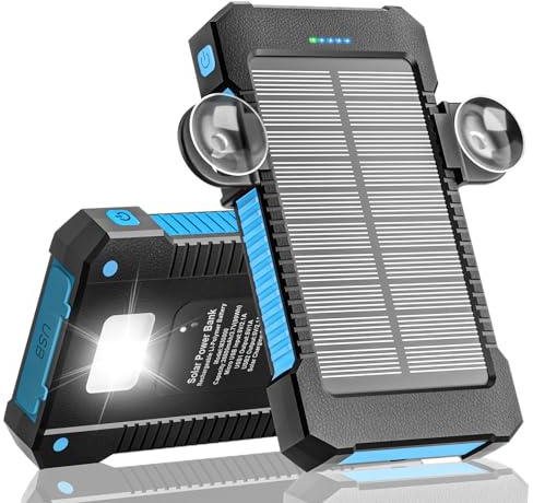 Solar Powerbank 26800 mAh mit Saugnapfhalterung, Powerbank Externe Akkus 3 USB Anschlüsse mit Taschenlampen Dauerlicht/SOS/Stroboskop wasserdichte Outdoor Solar Ladegerät für Handy