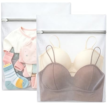 VATI Laundry Bags for Washing Machine, Reusable Mesh Laundry Bag with Zips, 2PCS 50x40cm Laundry net Bags for Washing Delicate Clothes, Socks, Underwear, Bra