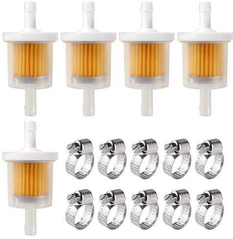 VooGenzek 5 Pezzi 6-8 mm Filtro Benzina, Filtri Carburante in Linea, Filtro Carburante Rapido, Filtri Benzina Moto, con 10 Pezzi Fascette Stringitubo, per Scooter, Motociclette, Generatori, Tosaerba