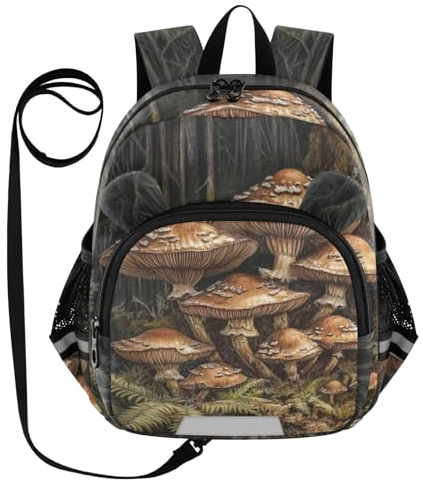 Mushroom Fern Dark Brown Toddler Harness Backpack for Boys Girls 3-6 Years Kids Backpack with Anti Lost Safety Leash Baby Harness Bookbag for Walking Travel Preschool