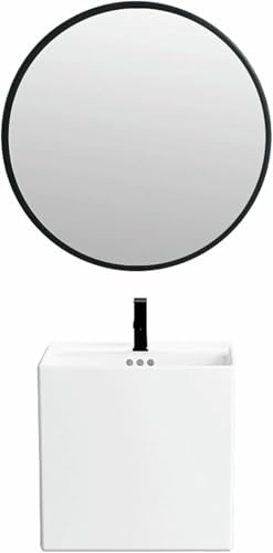 Lavandino da bagno ad angolo con montaggio a parete, lavabo da bagno ad angolo, guardaroba ad angolo B, lavaggio in ceramica B con specchio, per cucina ristorante lavanderia (nero)