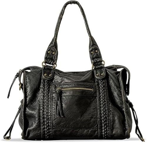 HiTotes Sac fourre-tout en cuir pour femme - Sac Hobo Y2K - Sac à main en cuir pour femme - Sac à main de ville avec sangle réglable, A01-noir., 37cm