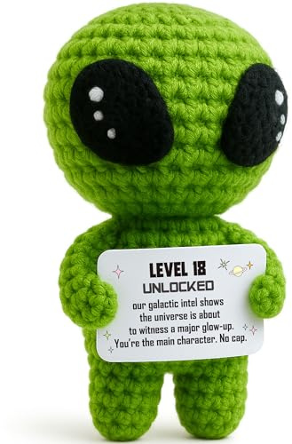 MAMAGIFTREE Unique 18th Birthday Gifts for Him & Her – Officially an Adult Gift for Daughter, Son & Friend – Handmade Crochet Alien Decoration
