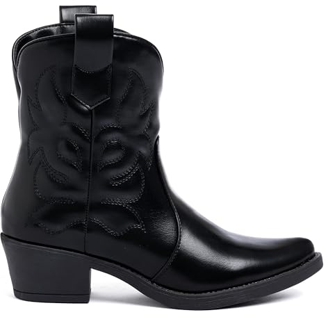URBAN ROSA Stivali Texani Donna Western Stivaletti Cowboy con Tacco Largo Design Vintage Elegante A31 (NERO, 39 EU, Adulto, 39, Numero, Sistema Taglie Calzature EU, Media)