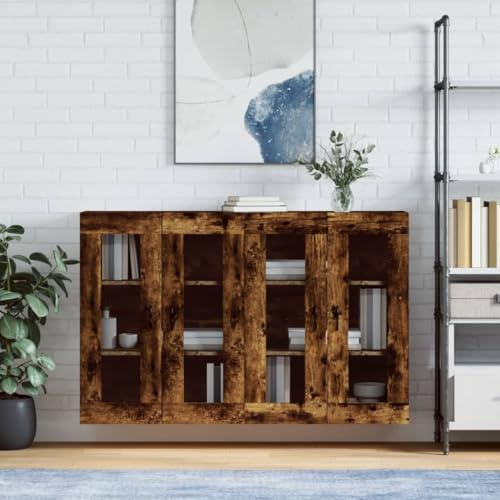 Hoopleep Smoking Wall Cabinets, Set of 2, 69.5 x 34 x 90 cm, Wood Composite Glass, Wall Cabinet for Bedroom Storage, Versatile Furniture