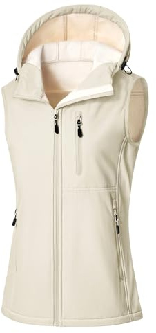 RITOSTA Women's Softshell Gilets Lightweight Gilets Waterproof Sleeveless Jacket Fleece Lined Ladies Windproof Vest Zip Up Outerwear with Hood for Cycling Running Golf Hiking Walking Fishing
