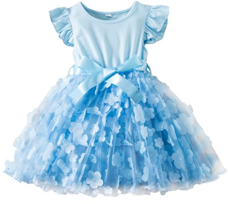 UUAISSO Ropa Para Niña Pequeña Vestido Tutú con Volantes Floral Cielo Estrellado Vestidos Fiesta de Verano Vestido de Princesa