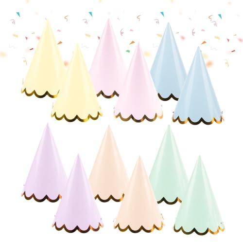 12 Pcs Mini Party Hats for Teddies and Toys, Colourful Pastel Birthday Hats