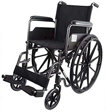Mobiclinic, Fauteuil roulant pliable, S220, Roulettes à dégagement rapide avec bouton, Marque européenne, Siège 46cm, Reposepieds pliants, Accoudoirs pliables, Poignée de frein, Résistant, Noir