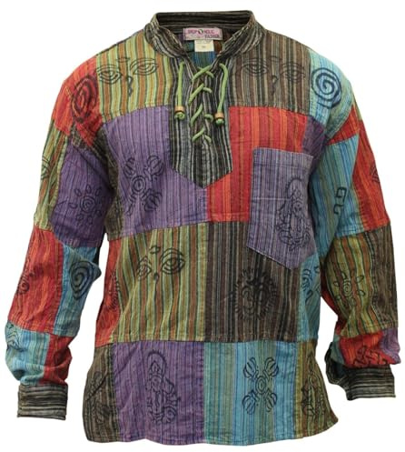 SHOPOHOLIC FASHION Stonewashed Blocked Hippie-skjorta för män